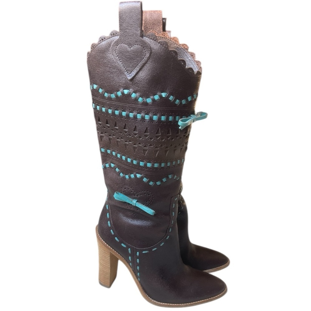 BCBGMaxAzria Brown and Teal Heeled Boots